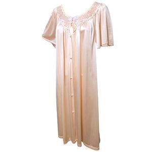 VTG Vanity Fair Nightgown XL Peach Nylon Antron III Lace Applique Flutter Sleeve